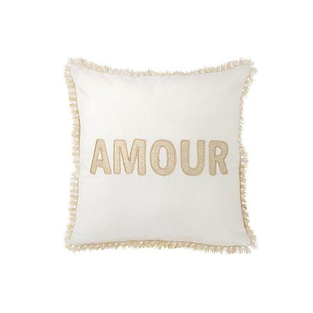 J-Line Stoffkissen „Amour“ mit Statement-Schriftzug (weiß/gold)