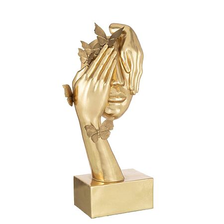 J-Line Symbolhafte Gesichtsskulptur "Face Butterflys" mit Schmetterlingen, Polyresin (Gold)