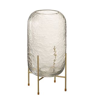 J-Line Large Vase “Crystal Crown”, transparent glass on a golden base (H. 37 cm)