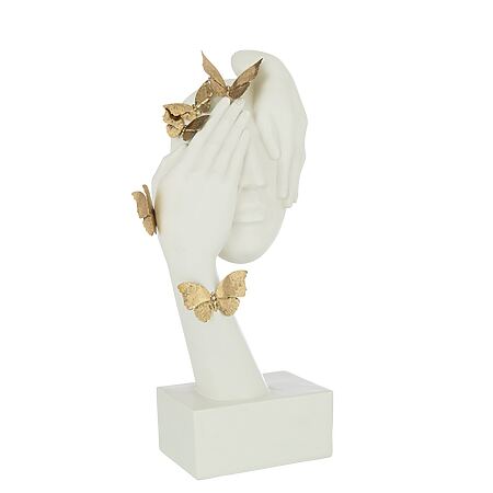 J-Line Symbolhafte Gesichtsskulptur "Face Butterflys" mit Schmetterlingen, Polyresin (Weiß/Gold)