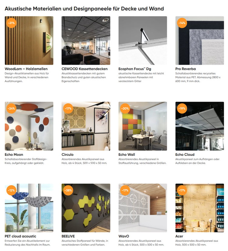 Akustische Materialien und Designpaneele für Decke und Wand - Eine Auswahl von RUHIG Schalldämmung