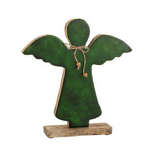 J-Line Abstrakter Deko-Engel auf Holz-Fuß, grün lackiert