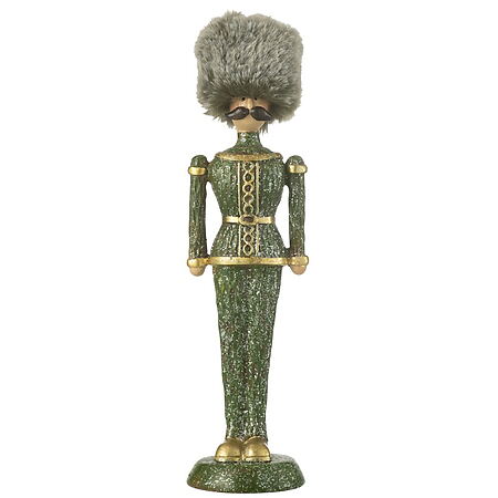 Skandinavisches Wohndesign - Harmonie durch hyggeligen Minimalismus im Scandi-Style Inneneinrichtung 20. jahrhundert J-Line Nussknacker "Extraordinaire" mit Kunstpelzmütze, glitzerndes Kunstharz (Grün)