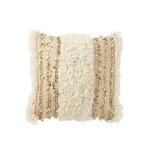 J-Line "Square Lines" kussen van katoen met pailletten (crème/goud)