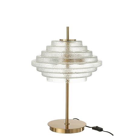 J-Line LED-Tischlampe „Lustre II“, goldener Standfuss, transparenter Lampenschirm aus Glas