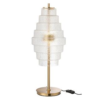 J-Line LED table lamp “Lustre I”, golden base, transparent glass lampshade