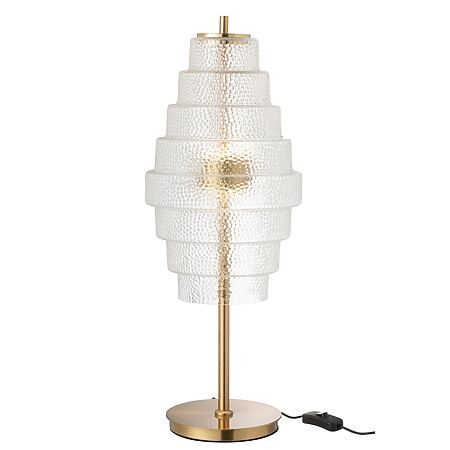 Lampe de table LED J-Line « Lustre I », base dorée, abat-jour en verre transparent