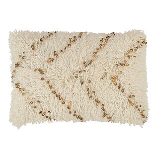 Coussin rectangulaire J-Line « Pearl » en coton (blanc/or)