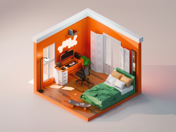 3D-Modell eines beispielhaften Mikroapartments