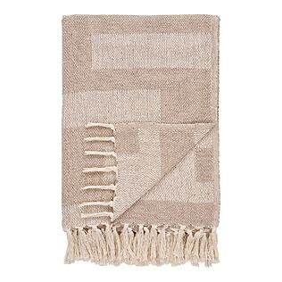 Adana Plaid mit neutralem Taupe-Beige-Muster, recyceltes Baumwollmischgewebe (130x180 cm)