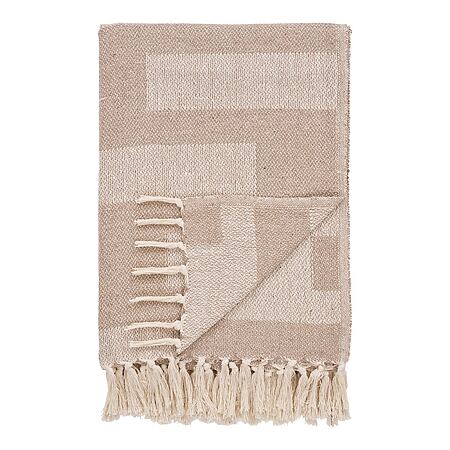 Adana Plaid mit neutralem Taupe-Beige-Muster, recyceltes Baumwollmischgewebe (130x180 cm)
