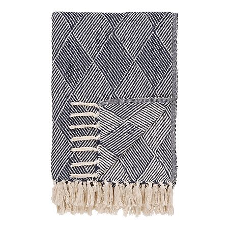 Izmir Plaid in erfrischendem Blauton, recyceltes Baumwollmischgewebe (130x180 cm)