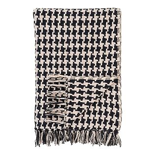 Side Plaid in klassischem Schwarz-Beige-Muster, recyceltes Baumwollmischgewebe (130x180 cm)