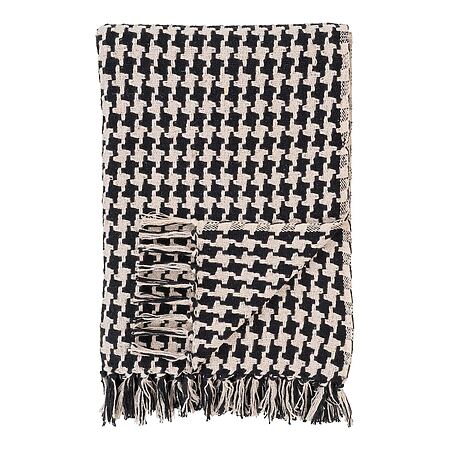 Side Plaid in klassischem Schwarz-Beige-Muster, recyceltes Baumwollmischgewebe (130x180 cm)