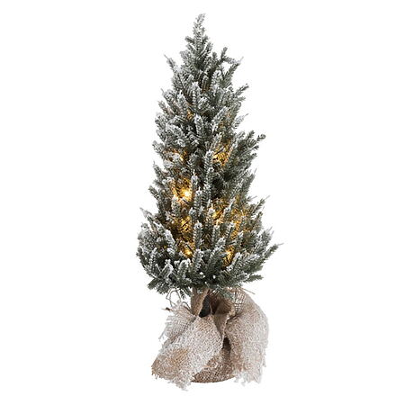 J-Line Dekorativer Weihnachtsbaum in Topf mit Jute-Deko, integrierte Beleuchtung, 58 cm hoch