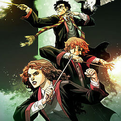 Wer streamt Harry Potter? Harry Potter, Ron Weasley und Hermine Granger. Fan Art von Reilly Brown.