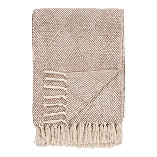 Plaid Bursa à motif taupe neutre, mélange de coton recyclé (130x180 cm)
