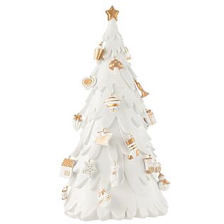 J-Line Albero di Natale bianco con ornamenti dorati, poliresina