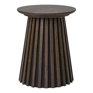 Runder Beistelltisch "Osaka" in Lamellendesign, Eichenfurnier auf MDF (dunkelbraun)