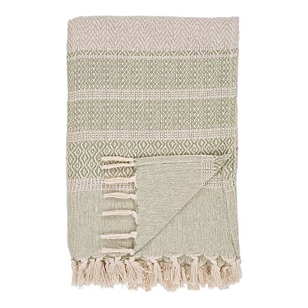 Manisa Plaid in sanftem Grün-Beige-Muster, recyceltes Baumwollmischgewebe (130x180 cm)