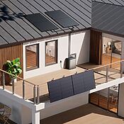 Beispielhafte Montage eines Balkonkraftwerkes am Geländer.