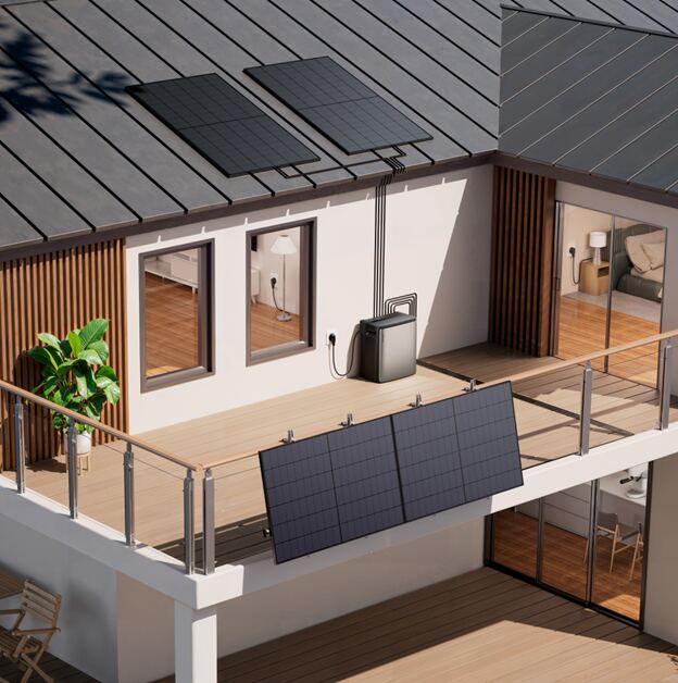 Exemple d'installation d'une centrale électrique de balcon sur la balustrade.