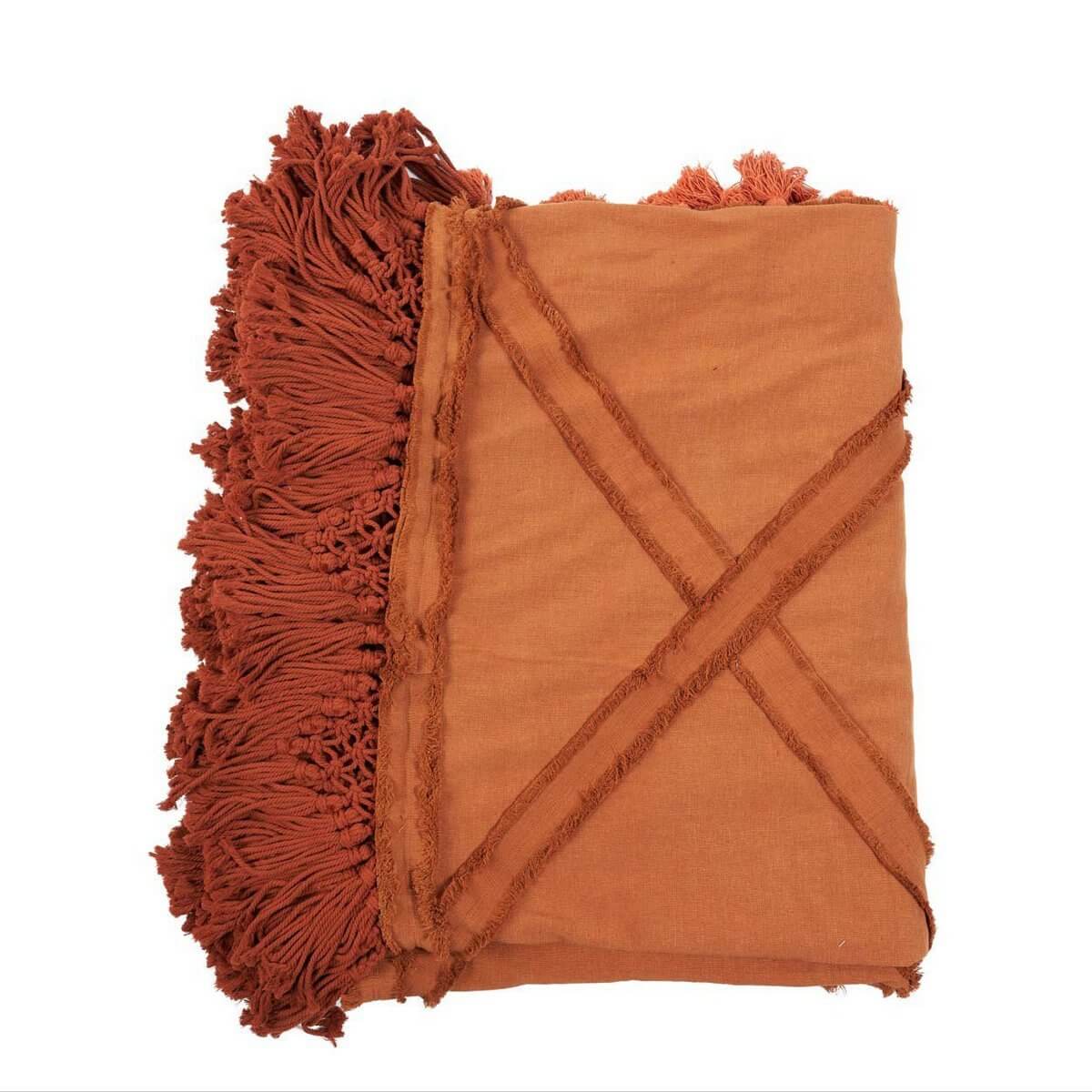 Authentischer Berber-Bettüberwurf mit handgeknüpften Fransen (terrakotta) Authentischer Berber-Bettüberwurf mit handgeknüpften Fransen (terrakotta) – Bild 6
