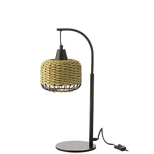 J-Line Stilvolle Tischlampe in Laternenoptik mit Rattan-Lampenschirm