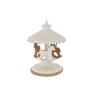 J-Line Nostalgisches Weihnachtskarussell in Lebkuchenoptik (Beige / Weiß)