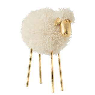 J-Line Decorative Sheep, Metal/Polyresin, White with Gold Accents