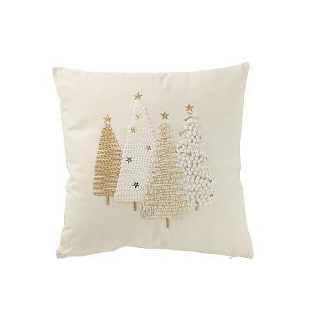 Coussin décoratif J-Line « Sapins de Noël », coton (blanc/or)
