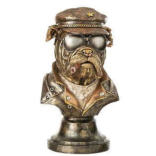 J-Line Bulldogge mit Zigarre, Tierbüste in antiker Bronze-Optik