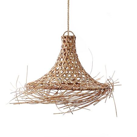 Coastal Boho Pendelleuchte "Mykonos" aus Rattan, Natur (Größe: M)