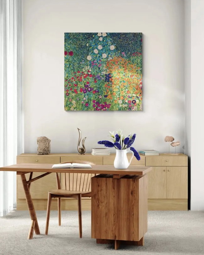 Handgefertigter Gobelin-Wandteppich „Klimts Blumengarten“, schallabsorbierend