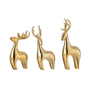 J-Line Goldene Rentiere (3er-Set) aus Polyresin, galvanisierte Goldoberfläche