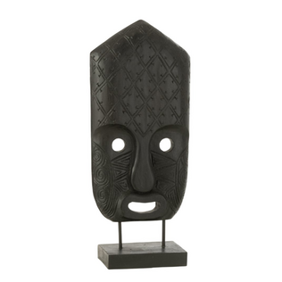 Statuetta J-Line &quot;Albasia&quot; su supporto – Maschera etnica in legno nero