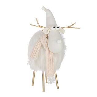 J-Line Dekoratives Rentier mit Hut + Schal (weiß, groß)