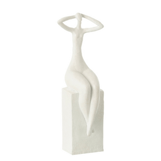 J-Line Abstract Female Figure Sitting on Rectangular Block, Matte White Sculptures J-Line Abstract female figure sitting on rectangular block, matte white
