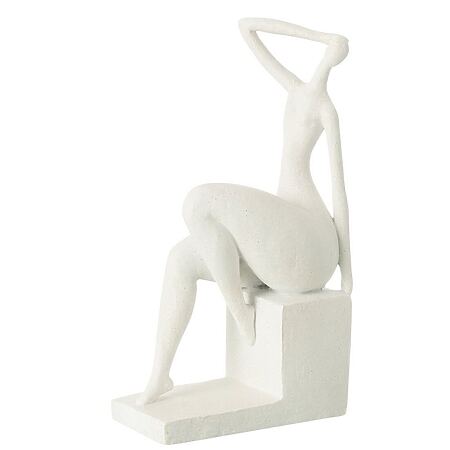 J-Line Abstrakte Damenfigur sitzt auf quadratischem Block, mattweiß