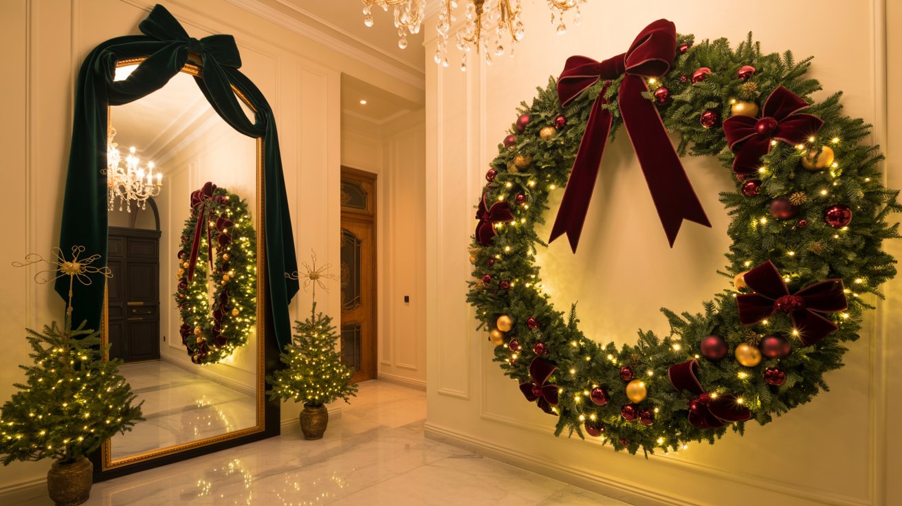 Überdimensionale Kränze und Spiegelbögen im Eingangsbereich setzen gleich beim Betreten einer Wohnung ein echtes Statement.