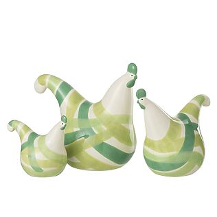 Ensemble de décoration en céramique J-Line « Coqs rayés », 3 pièces
