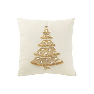 Cuscino decorativo J-Line &quot;Albero di Natale&quot; con frange e pompon, cotone (bianco/oro)