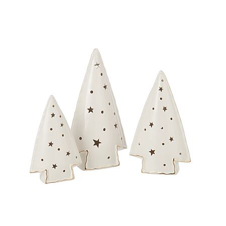 Ensemble de 3 sapins de Noël minimalistes en céramique J-Line avec éclairage LED