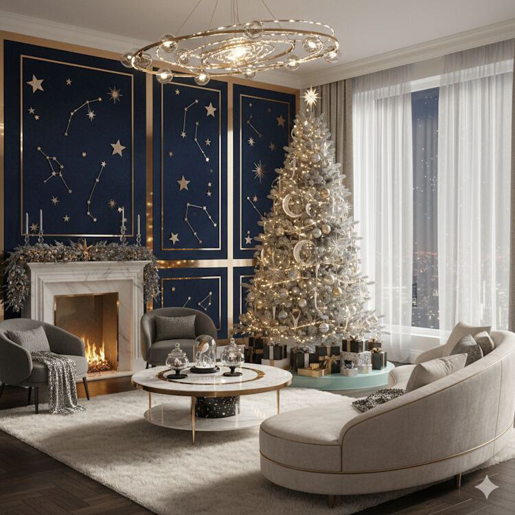 Festliches Interieur im Celestial-Glamour-Dekorstil.