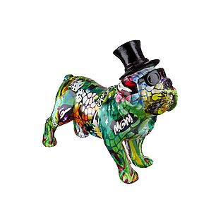 Kleine Pop-Art Hundefigur "Bulldogge mit Hut"