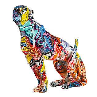 Street Art Tierskulptur "Cheetah", sitzender Gepard mit Graffiti-Motiven