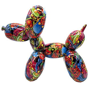 Urban Art Skulptur "Balloon Dog" mit Graffiti- und Tattoo-Motiven