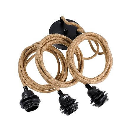 Suspension pour plafonniers/suspensions – 3 douilles (noire) avec câble en jute