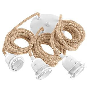 Lámpara de suspensión para plafones/lámparas colgantes – 3 portalámparas (blanca) con cable de yute