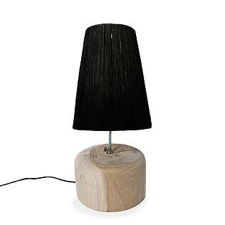 Teak wood table lamp "Raffia", black lampshade